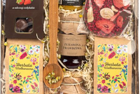 Green Touch Duży wielkanocny kosz prezentowy z słodyczami i herbatą