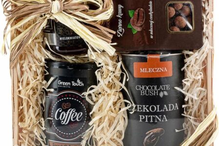 GREEN TOUCH KOSZ PREZENTOWY ZESTAW KAWA CZEKOLADA MIÓD PREZENT