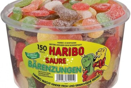 HARIBO Saure Barenzungen Żelki owocowe języczki w kwaśnej posypce 150 sztuk w pudełku