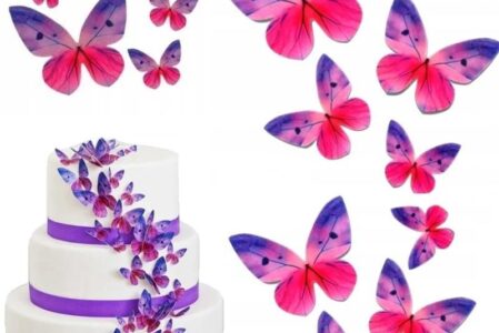 Motylki Motyle Waflowe 3D Na Tort Fioletowe 10 Szt (762b0312)