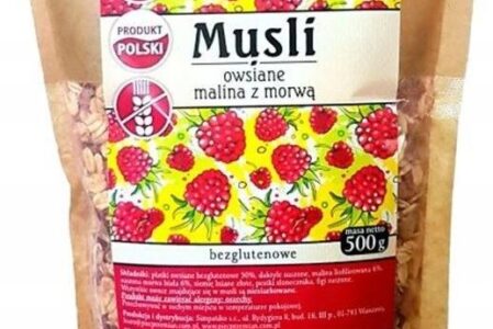 Musli owsiane malina z morwą bezglutenowe Pięć Prz