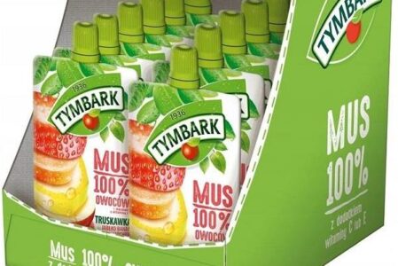 Tymbark mus 100% owoców i marchwi z witaminą E Truskawka Jabłko Banan Marchew Bez dodatku Cukru 120g x 12szt