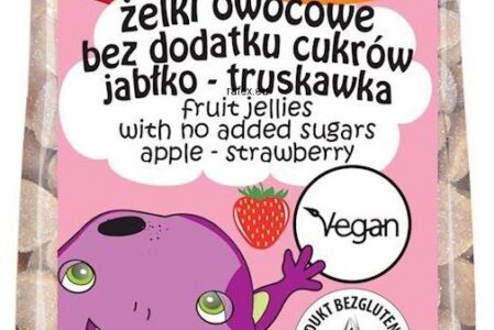 ŻELKI OWOCOWE BEZ DODATKU CUKRÓW JABŁKO – TRUSKAWKA BEZGLUTENOWE BIO 150 g – BIOMINKI